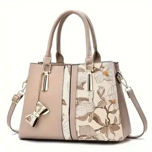 Elegant floral printed handbag, stylish large capacity crossbody bag, portable shoulder bag Leather Satchel Purse Women