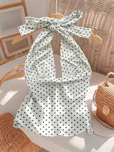 Women's Deep V Neck Polka Dot Halter Top, V Neckline, Versatile Casual Fashion, Sleeveless Fitted Design, Spring & Fall Wear, Street Style, Womenswear