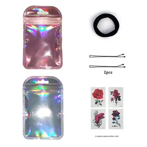 Free gift flower gloss packaging, including 1 bag, 2 hair clips, 1 headband, and 1 tattoo siticker makeup bag container set, suitable for women