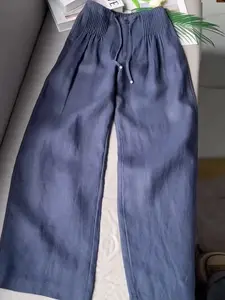 Women's Solid Color Pleated Drawstring Casual Wide Leg Pants