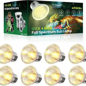 8Pack Heat Lamp Bulbs, 50W Reptile Heat Bulb, UVA UVB Reptile Light Bulb, E26 Dimmable Full  Sun Lamp Turtle Heat Lamp Bulb for Bearded Dragon, Chicks, Lizard, Snake, Puppies
