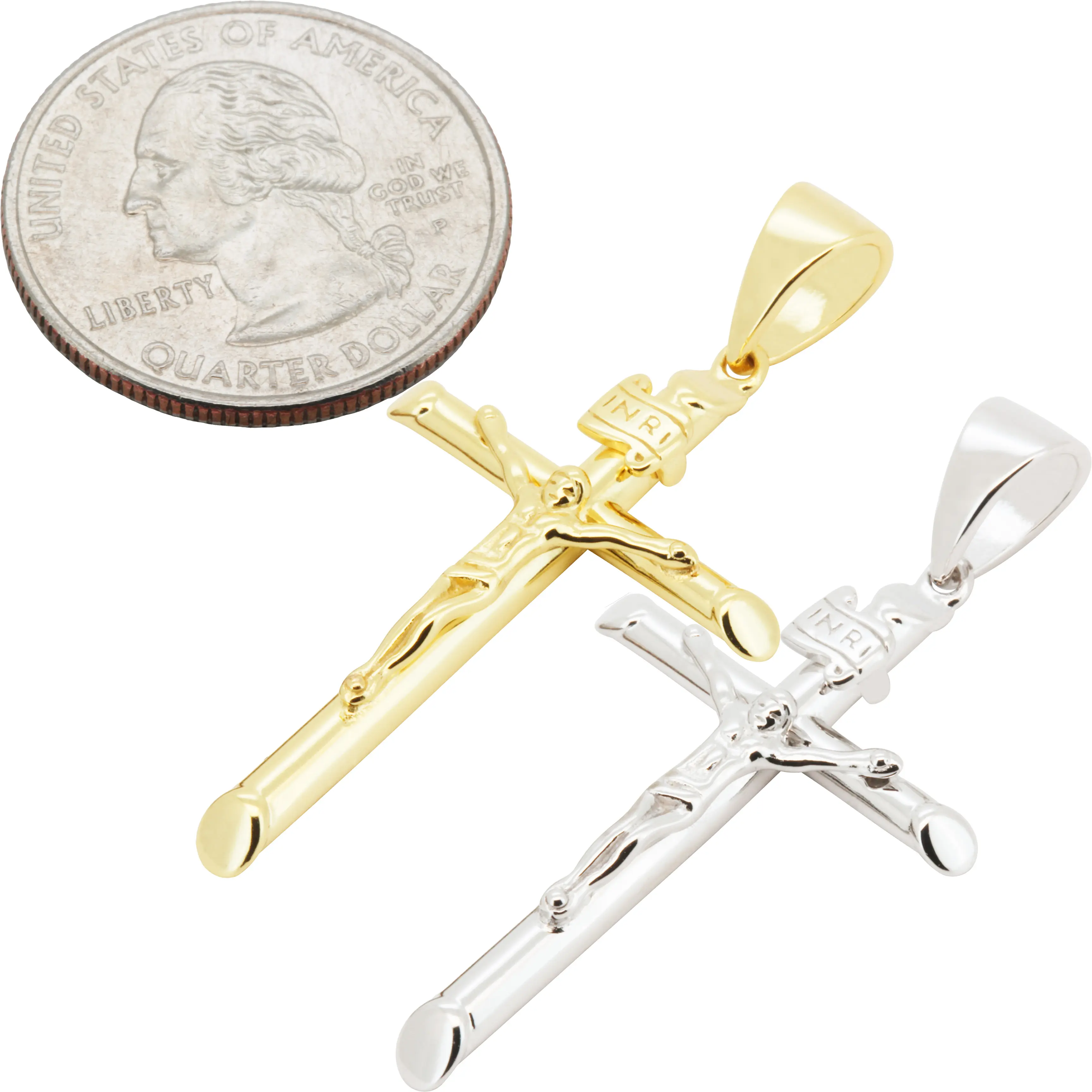 925 Sterling Silver 14k Gold Vermeil Crucifix Cross Pendant