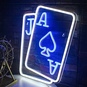 Creative Poker Card Design Neon Sign, USB Powered LED Neon Light, Ambient Neon Sign for Home Party Game Room Decor, Indoor Decorative Light
