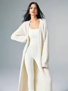 Elegant Women's Long Knit Cardigan Sweater, Long Sleeve, Knitwear, Casual Plain Color, Spring Fall Winter, Essential Daily Wear, Plus Size Available