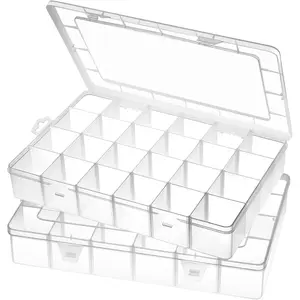 Large 24 Grids Plastic Organizer Box Adjustable Dividers,Clear Storage Box for , Art DIY Crafts, Washi Tapes, Beads and Small Parts(2 Pack)