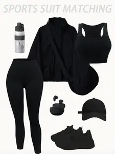Women's High Waist Yoga Pants & Removable Padded Bras Set, Stretchy Suit Set, Elastic Slimming Design, Perfect for Comfortable Daily Wear, Sweatsuit Set