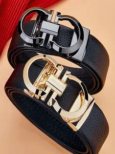 Men's PU Leather Belt with Automatic Buckle, Durable Alloy Waistband, Casual Style for All Seasons, Universal Fit for Men