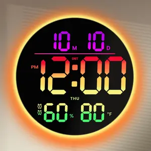 10" Large Modern Digital Wall Clock Decor - Music Sync RGB Atmosphere Light, Low-Reflectivity Temperature LED Display, Dual Alarms, BT Sync, Auto DST for Bedroom, Classroom