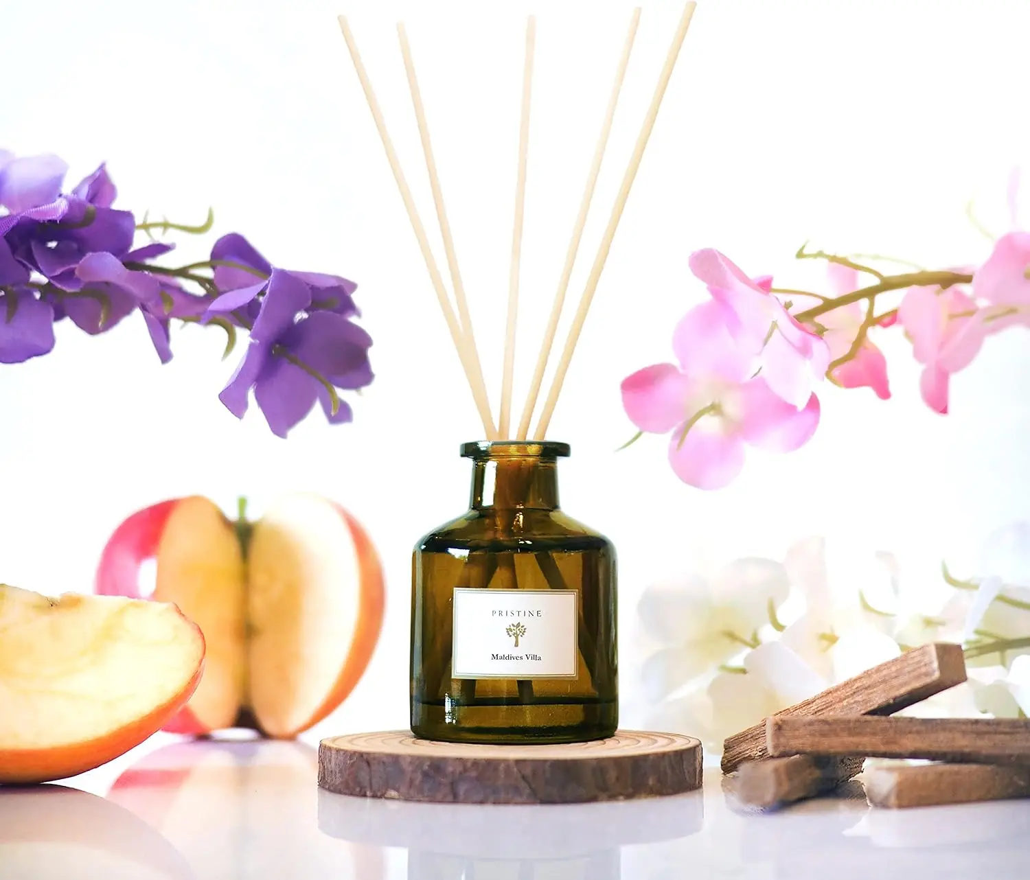 PRISTINE Maldives Villa/Inspired by Marriott Hotel Reed Diffuser for Home | Citrusy Grapefruit, Apple/Ocean Breeze/Sandalwood Oil Reed Diffuser Set & Reed Diffuser Sticks | Home Decor Scent Diffuser