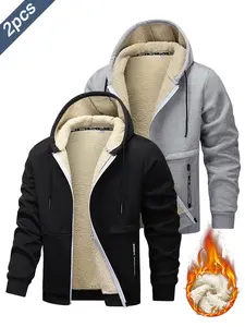 2 Piece Set Autumn Winter Simple Solid Color Hooded Sweatshirt Drawstring Hoodie Coats Men's Casual Sports Streetwear Jackets Outdoor Clothing Winter Menswear Autumn And Winter Sportswear