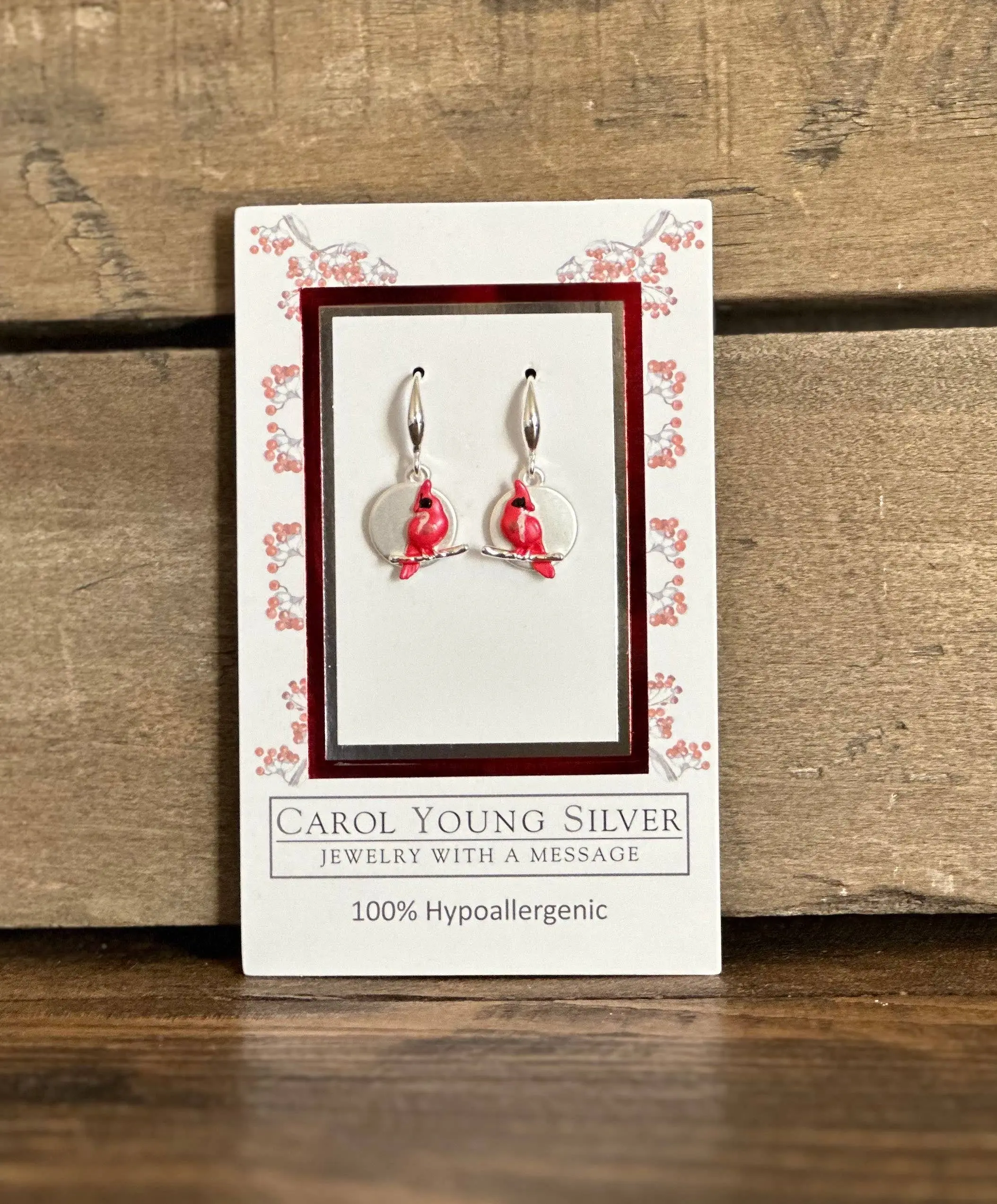 Cardinal on Branch Jewelry/Disk Earrings WIRE Jewelry
