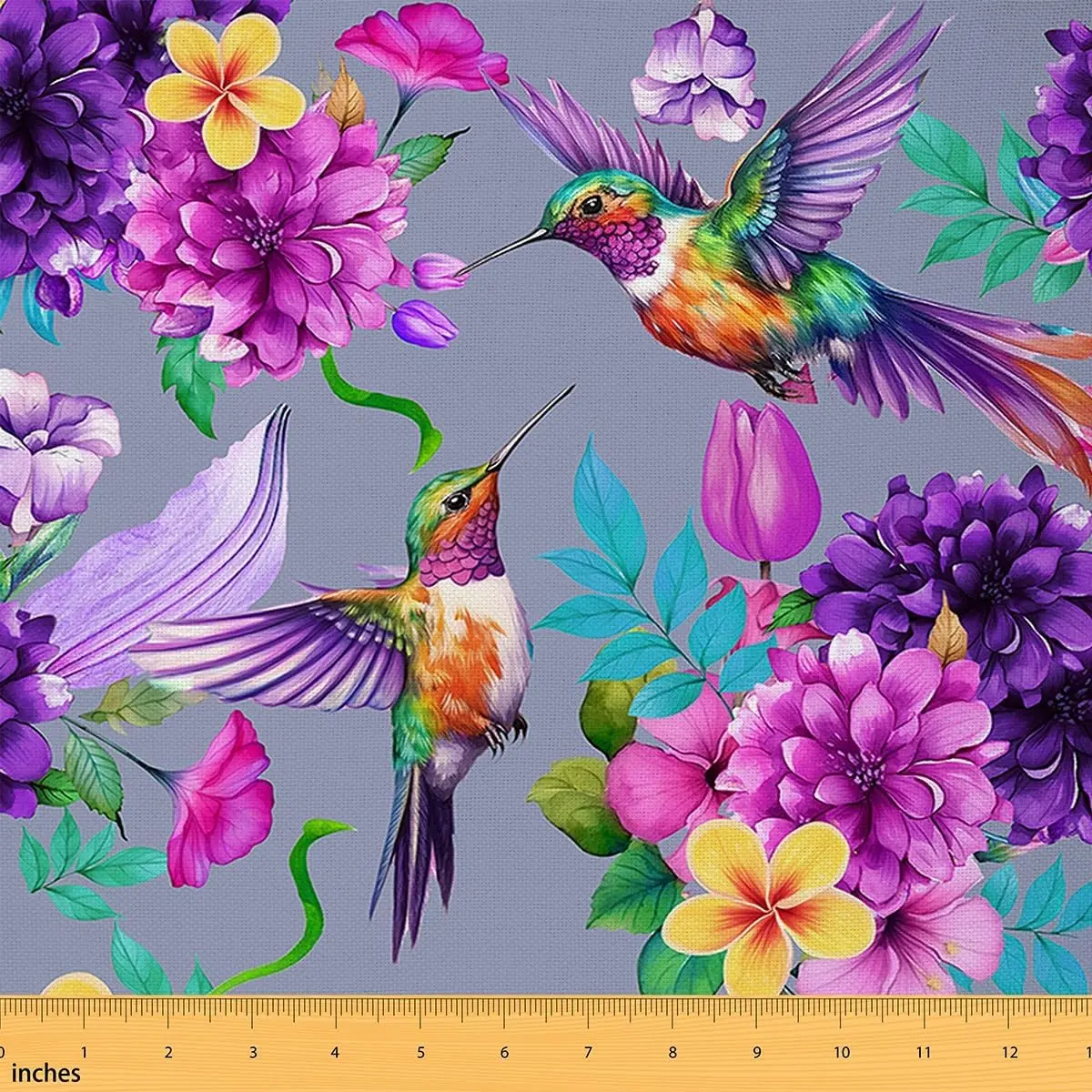 Hummingbird Fabric by The Yard,Farmhouse Tropical Birds Floral Upholstery Fabric,Watercolor Hummingbird Flowers Waterproof Fabric, Aesthetic Floral Fabric, Diy Project Friendly