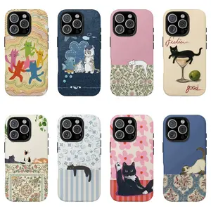 Vintage Cottage Kitten Phone Case, Stary Night  Garden Cat  Kitchen Kitty Case Cover Compatible With iPhone 16 15 14 13 12 11