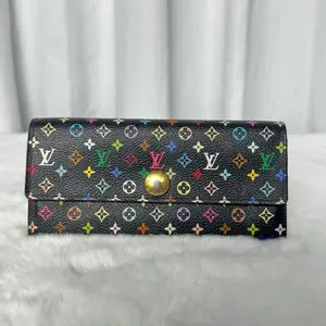 Pre-owned Louis Vuitton Monogram Multicolor Sarah Wallet Black Grenade WWL