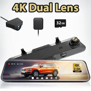 4K Mirror Dash Cam, 10'' Rear View Mirror Camera Smart Driving Assistant w/ADAS and BSD,2160P Front and Rear Camera,Voice Control,Night Vision,Parking Monitoring,32GB Memory Card dash camera car