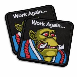 2pcs"Funny Orc Patches - Work Again 3.34"x3.34" Removable Morale Patch with hook and loop bac for Your Gear"