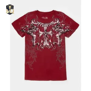 Men's 90s Red Affliction T shirt Men American Retro Cotton Round Neck Washed Shirt Hip Hop Couple Summer Specials Wear Goth T Shirts