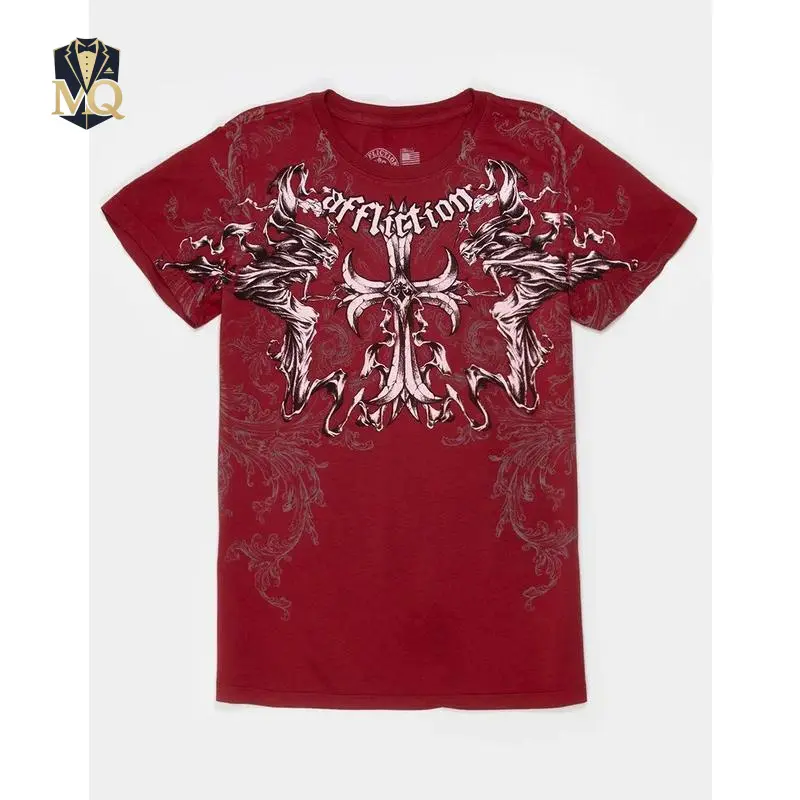Men's 90s Red Affliction T shirt Men American Retro Cotton Round Neck Washed Shirt Hip Hop Couple Summer Specials Wear Goth T Shirts