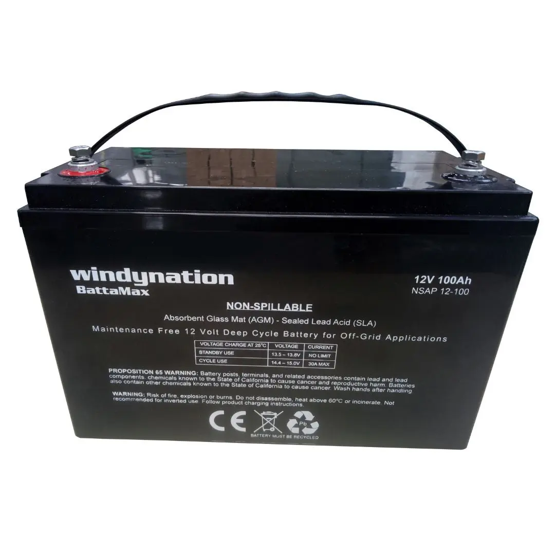 12V AGM Deep Cycle Sealed Lead Acid Battery, 100Ah Low Discharge Rate for RV, Marine Use, UPS, Solar Systems & Portable Tools