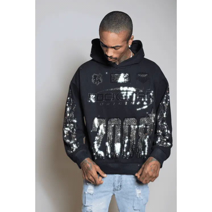 トップス vaultroom RHINESTONE LOGO HOODIE XL Amos Black Rhinestone Oversized Hoodie - TikTok Shop