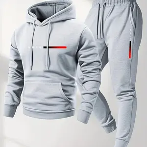 Men's printed hooded fleece sweatshirt with drawstring waist and matching sweatpants two-piece set