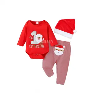 New3pcs Baby Red Christmas Outfit Santa/Snowflake/Snowman|     Long Sleeve Romper + Pants + Hat|     Soft Warm|     0-2 Yrs picture day outfit fall toddler holiday out fit Plaid Boy's Formal Suit Set Hooded Sweatshirt and Joggers Set Slim Fit Wedding S