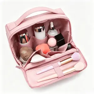 Striped Water‑Resistant Travel Toiletry Makeup Bag