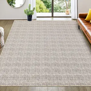 GARVEE Washable Rug 9x12 Area Rug for Living Room Modern Farmhouse Rug Large Rug Print Braided Accent Rug Stain Resistant Non-Slip Carpet Rug Farmhouse Solid Textured Floor Cover for Home Decor Beige