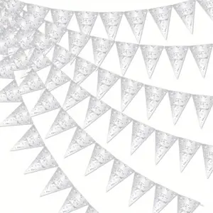 Engagement Banner Party Decorations Silver, We’re Engaged Triangle Flags Banner for Wedding, Bride to Be Party Supplies Kit Tree