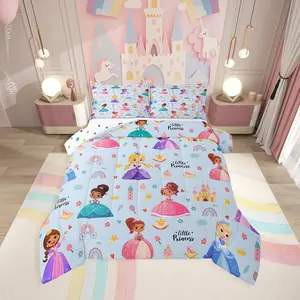 Kids Magical Princess Comforter Set,Baby Blue Castle Soft Bed Set for Bedroom,Cartoon Kawaii Princess Breathable Quilt Set for Girl
