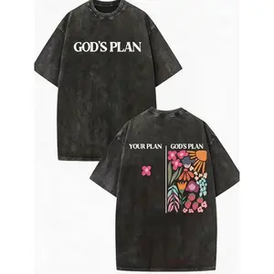 Men’s Vintage Washed Cotton T-Shirt – Acid Wash Tie-Dye Print Short Sleeve featuring "God’s Plan" scripture (Psalm 23:1) and "Hebrews 13:8," casual faith apparel, retro street style, Christmas