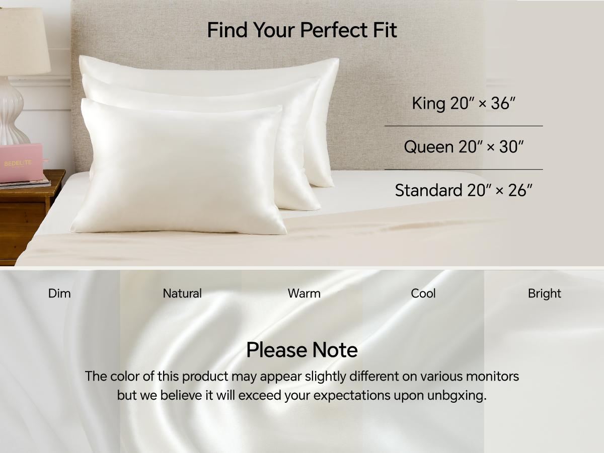 Bedelite 100% Pure Mulberry Silk Pillowcase - Beauty Sleep Gift, Improve Your Hair & Skin - 22 Momme & 6A Grade Fibers - Cooling Silk Pillow Cover with Hidden Zipper, 1pc