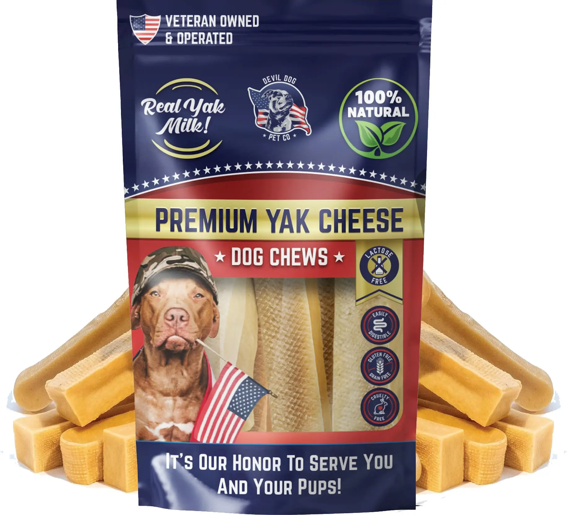 Devil Dog Pet Co. Himalayan Yak Chews Premium Cheese Dog Treats, 100% Natural & Healthy, Odor Free, Long Lasting Veteran Owned Business