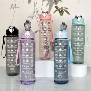 Time Marked Water Cup, Outdoor Sports Clear Water Bottle with Straw, Medium Size Transparent Drinking Cup for Hydration, Portable Sports Bottle, Travel Water Bottle, Reusable Water Bottle