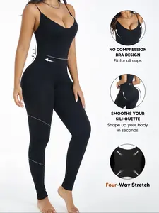 Women's Seamless Square Neck Full Body Shapewear Jumpsuit – Tummy Control Adjustable Strap Unitard with Strong Butt Lifter Bodysuit (Black)