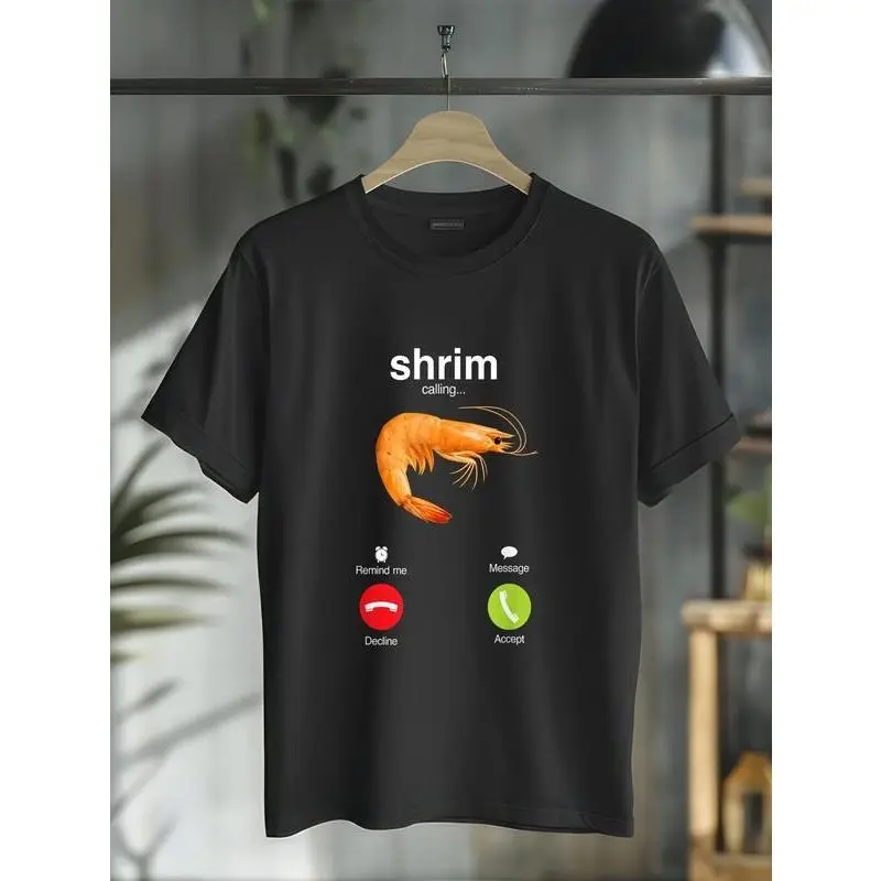[100% Cotton] 100% Cotton "Shrim" Is Calling Misspelled Funny Shrimp Calling Meme T-ShirtKnitted Pure Cotton Comfortable T-Shirt T-Shirt For Men And Women