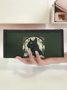 Cat Pattern Triangle Pencil Case, Portable Multi-Functional Stationery Storage Bag, Zipper Design, Unisex, All Seasons, Casual Style