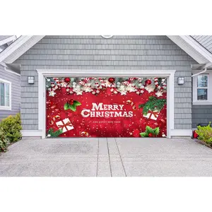 Lordearon Christmas Garage Door Banner Decoration Large Christmas Garage Cover for Indoor Outdoor Holiday Party Supplies, Red Ornaments Backdrop Sign 6X13 FT