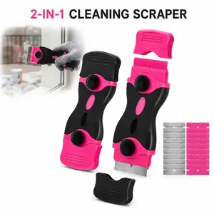 2 Double-edged Pink Razor Scraper Tool with 40 Extra Blades, for Home Car Glass Surface Cleaning, Heavy Duty Remover Tool, Wear-resistant Multipurpose Tool for Paint Sticker Glue Residue Removal