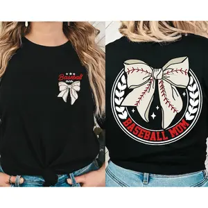 Baseball Mom T-shirt, Softball Mom Graphic Tee, Sports Mom Outfit, Game Day T-Shirt, Cute Baseball Bow T-shirt, Gift For Baseball Moms