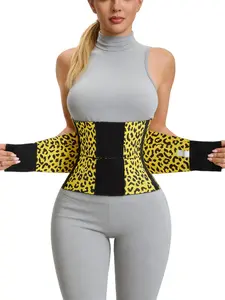 1 Count Women's Underwear Leopard Print And Black High Compression Fit Back Support Waist Trainer, Fajas, Tummy Control Hourglass Curves Shapewear Belts, Velcro Adjustable Design Girdle, Suitable For Various Occasions