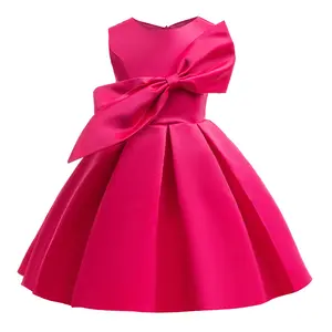 Princess Dress For Girls Big Bow Solid Color Sleeveless Summer Performance Dress One Piece Party Dress Sizes 2-10Y ZT-4030