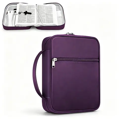 FINPAC Women's Fabric Bible Carrying Case (11x8x2.3"), Office/School Organizer with Zippered Pocket, Book Accessories for Bible Study Adults, Ideal for Worship Trips, Makeup Bag Gift Option