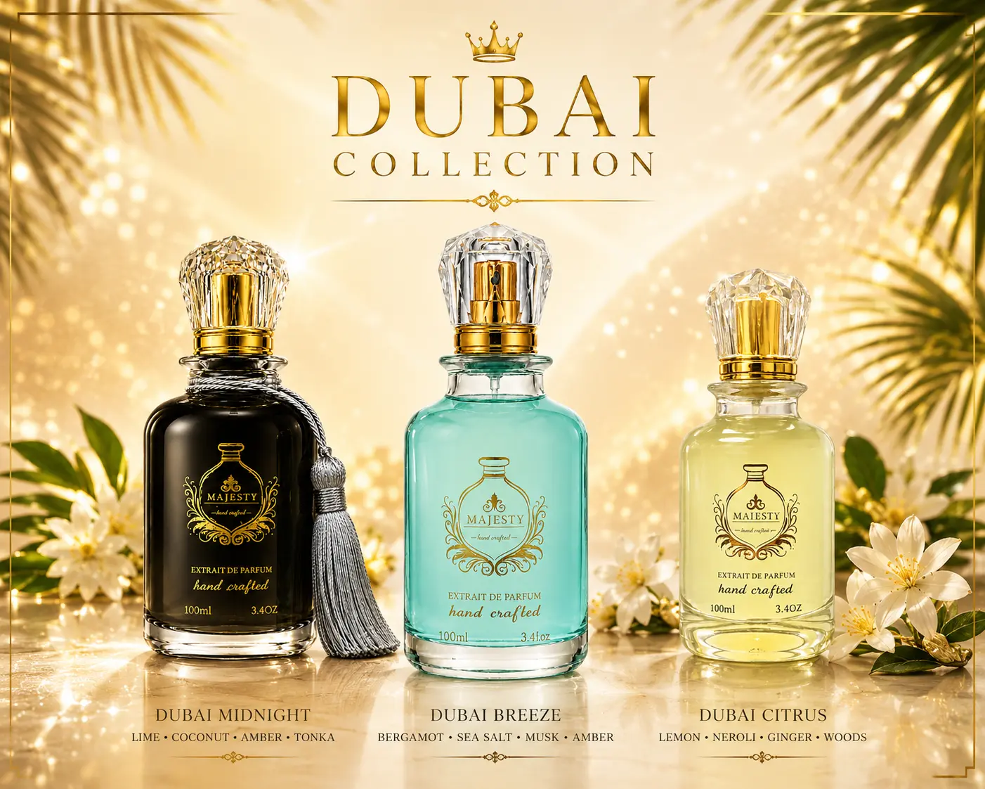 DBI Collection Trio Bundle | 3 x 100ml I Dubai Leymona, Dubai Midnight, Dubai Swim I Unisex Fragrance Parfum Gift Set