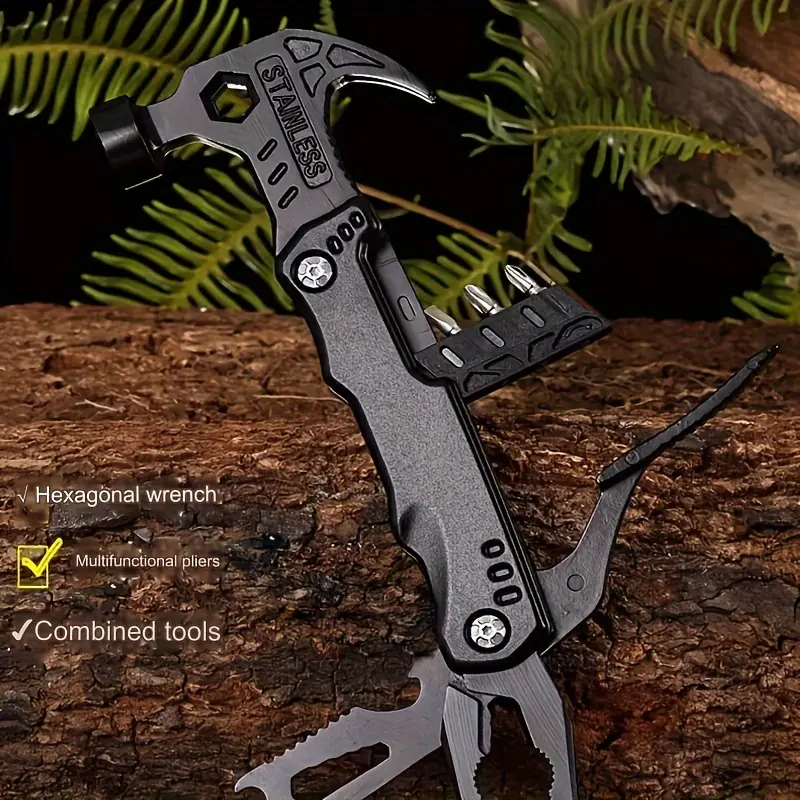 [Multi-tool Hammer for Camping] 14-in-1 Multi-function Claw Hammer - Stainless Steel Portable Folding Combination Pliers - Emergency Window Breaking Survival Hammer - Gifts for boyfriend - Father's day