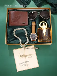 Men's Gift Box Set (carving Eagle Wallet, Fashion Watch, Cool Sunglasses, Ceramic Bracelet, Classic Perfume Bottle), Casual Style