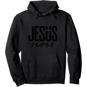 Men's JESUS saves Graphic Hoodie - Cotton Blend Black Long Sleeve Pullover Regular Fit |   Soft & Breathable Fabric, Durable Print, Everyday Comfort, Machine Washable, minimalist graphic casual wear