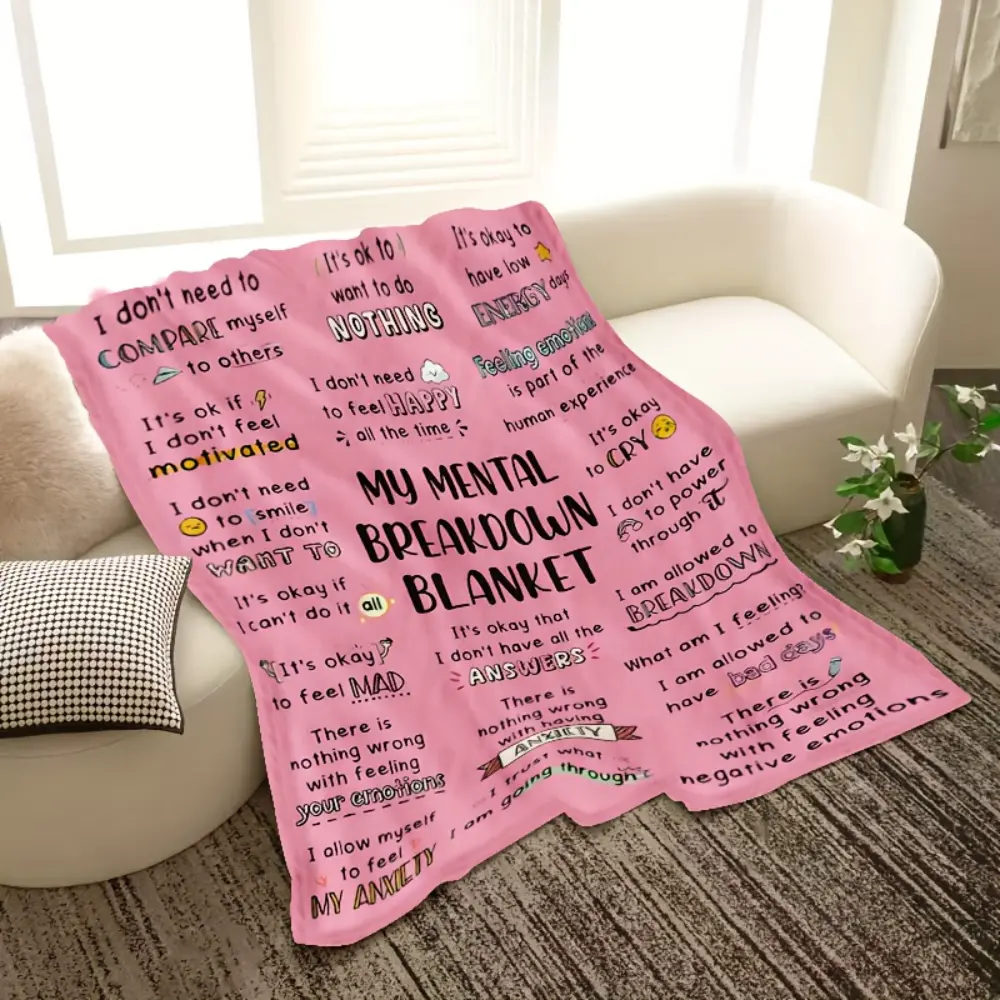 My Mental Breakdown Blanket, Soft Flannel Self Care Throw Blanket with Positive Emotion Quotes, Cozy Comfort Gift for Women Girls Teens, Anxiety Awareness Blanket for Bed Couch Sofa Dorm, Encouragement Gift for Bad Days and Movie Night