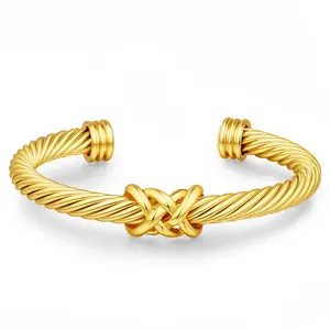 MYTYS Elegant Cross Line Cuff Bracelet for Women - Chic Versatile Stackable Bangle with Twisted Cable Wire Design - Adjustable Fit for 5.5"-8.3" Wrist - Perfect for Everyday Style & Gifting
