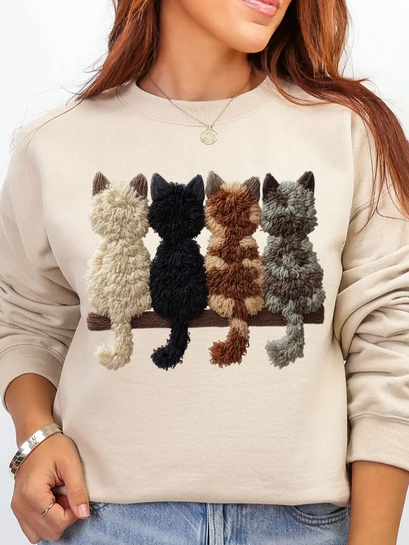Faux Yarn Cats On The Shelf Heavy Blend Crew Sweatshirt